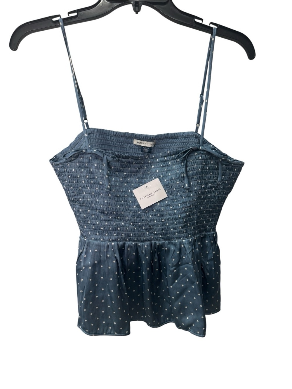 American Eagle Outfitters blue polka-dot bow babydoll satin tank top size XL